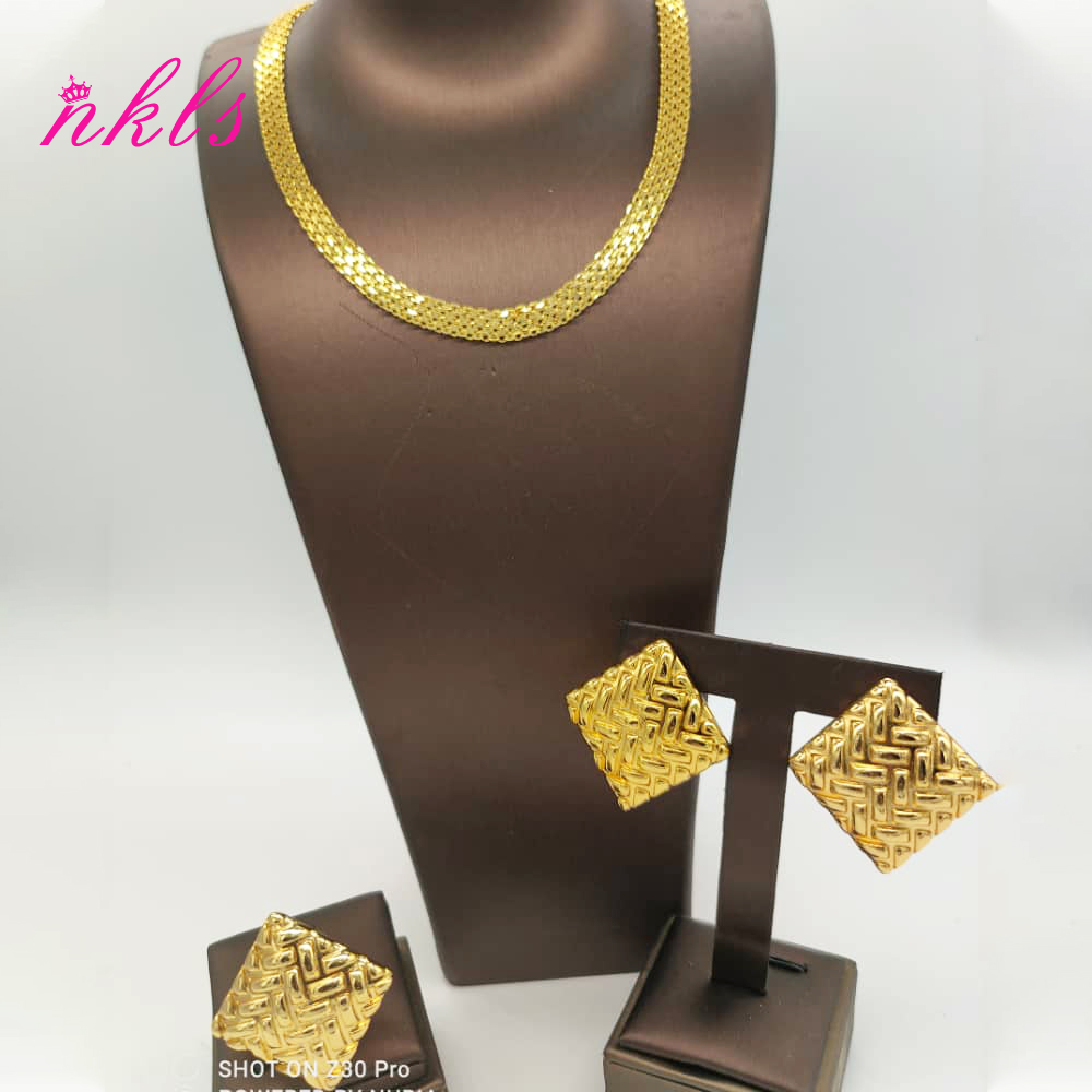 Juegos de joyas para mujer, cadena de Color dorado, pendientes de de lujo, anillo etíope, la última , joyería africana nigeriana para: Plata antigua plateada