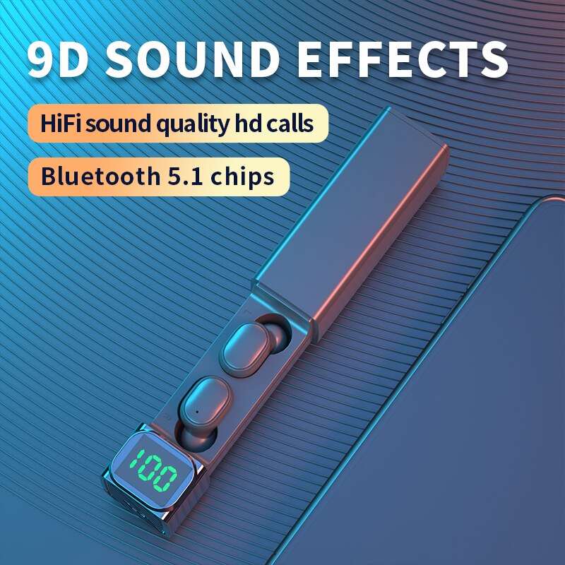 TWS Drahtlose Bluetooth 5,1 Headset Wasserdichte Sport LED Spiegel Anzeige und Batterie 9 D Stereo Kopfhörer HD Anruf: Ursprünglich Titel