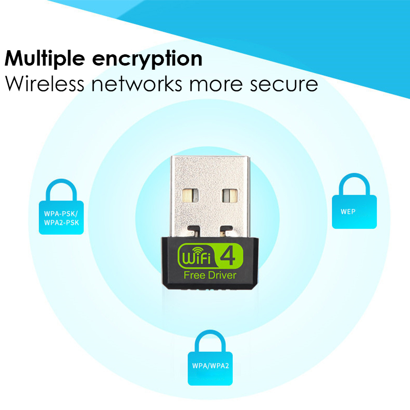 USB Wireless Adapter 150Mbps Wi-Fi4 Network Card Free Driver Wifi Receiver Dongle RTL8188GU for Win7/8/10 PC Desktop Adaptador