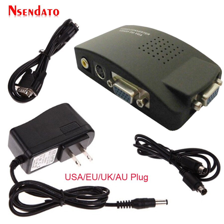 BNC To VGA Video Converter For PC Laptop TV RCA Composite S-Video AV To PC VGA LCD Converter Adapter Switch Box For CCTV DVD DVR