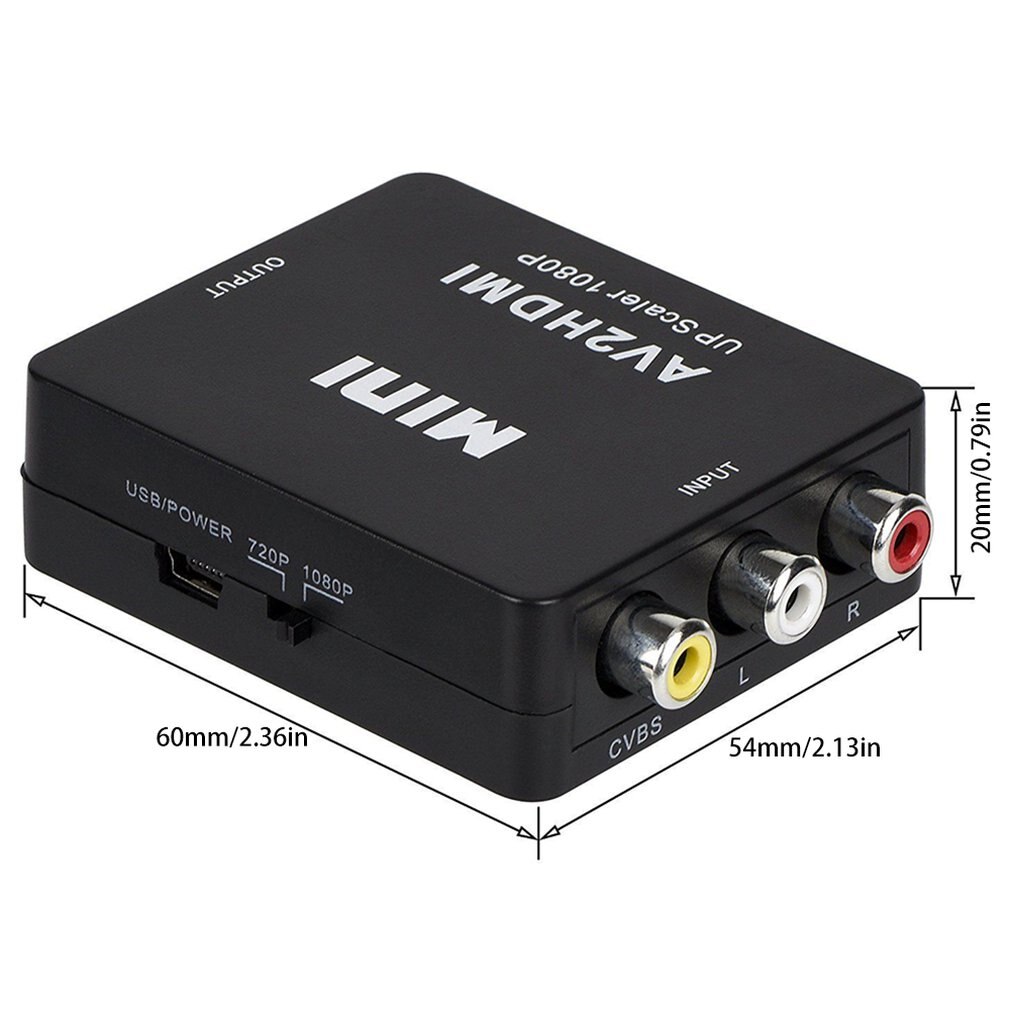 Portable Size Black RCA AV to HDMI Converter /Adapter Suitable For Gamecube Nintendo Sega Genes NES SNES N64