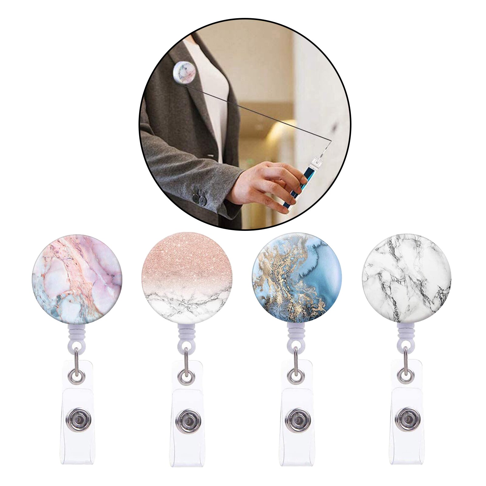 Retractable Badge Reel Badge Holder with Alligator Clip and Keyring, Nurse Badge Clip for ID Card Holders Stationery: 4pcs B