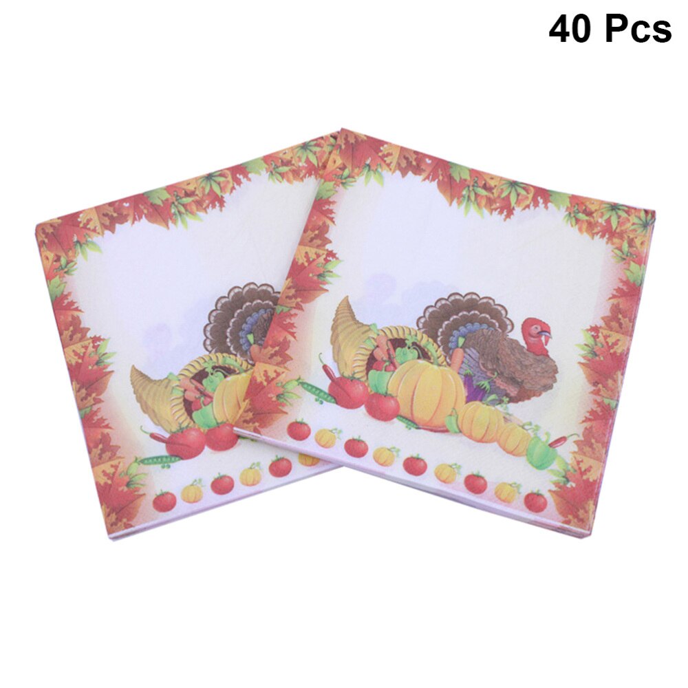 40Pcs Thanksgiving Dag Gedrukt Servetten Cartoon Turkije Tissue Diner Papieren Handdoek Feestartikelen (Patroon 1): Picture 2