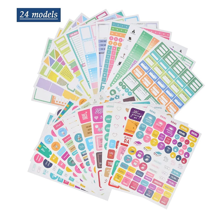 24 Sheets Planner Stickers Monthly Tabs for DIY Calendar, Weekly Daily Planner Stickers Work Planning Budget Decals