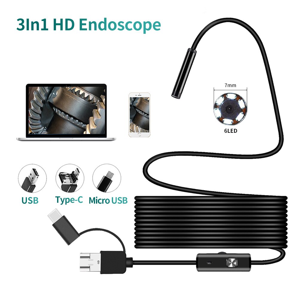 7.0mm Type-c Android USB Endoscope Camera Hard Cable PC Android Phone Endoscope Pipe Type C Endoscope Inspection Mini Camera