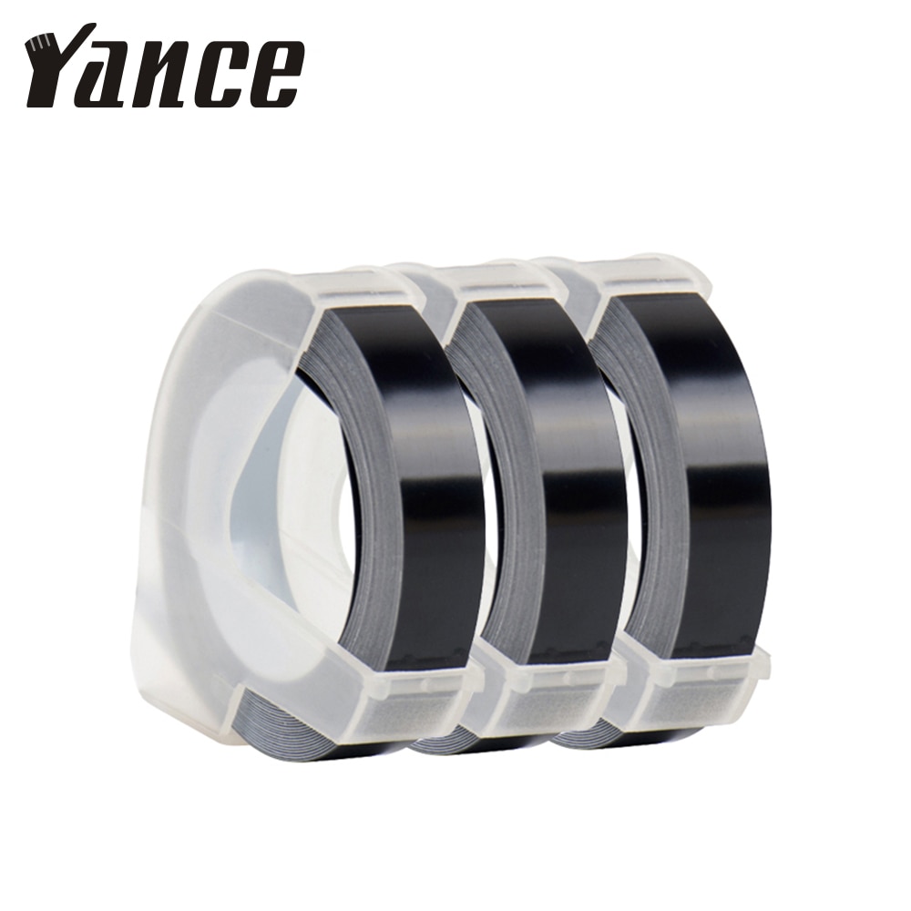 Yance 3 st svart 9mm 6mm 12mm 3d präglingstejp för dymo embossing label maker pvc etikett dymo tejp för motex  e101