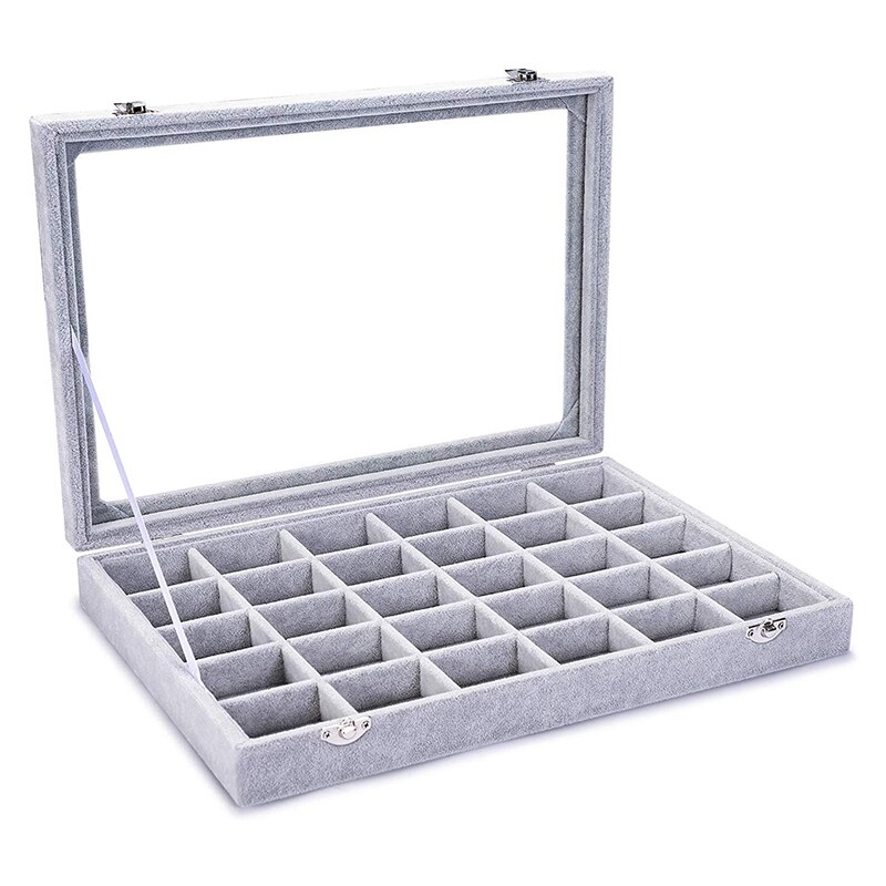 Caja de pendientes de anillo de terciopelo de 30 celdas caja de joyería muestra cubierta apilada: Default Title