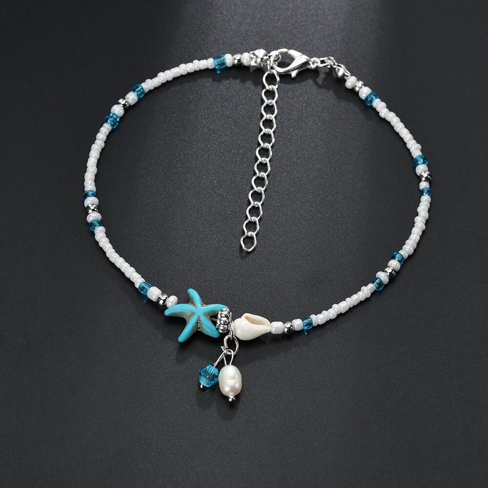 Zeester Enkelbandje Kralen Enkelbanden Voor Vrouwen Imitatie Parels Handgemaakte Sandaal Armband Voet Boho Sieraden Beste Cadeau