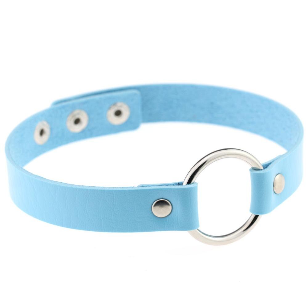 Joyería más nueva de para mujer, gargantilla gótica Punk con remaches, collar artesanal de cuero de PU, collar de Anime Harajuku Grunge Funky Torques: Sky blue