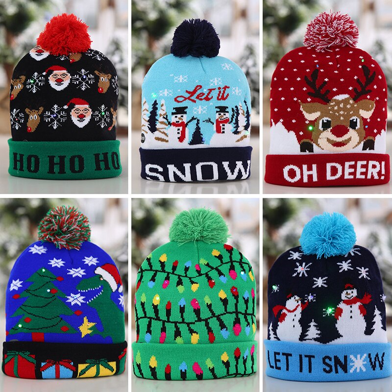 Kerstversieringen flanging gebreide muts met bal led-lampjes gloeiende feest warme muts jaarversiering volwassen kinderen muts