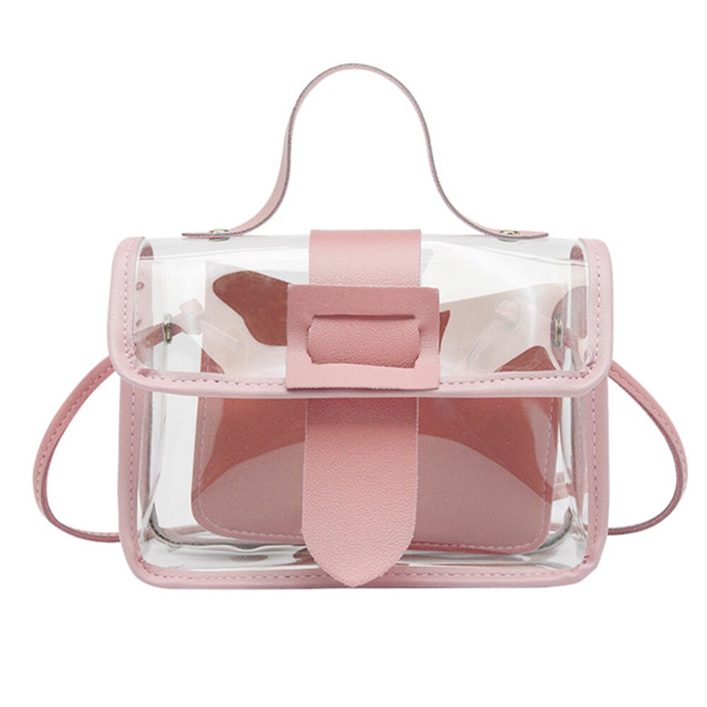 Bolso de hombro transparente para mujer, versión coreana del , mini Bolso tipo mensajero de PU con imagen de gelatina: Pink 2