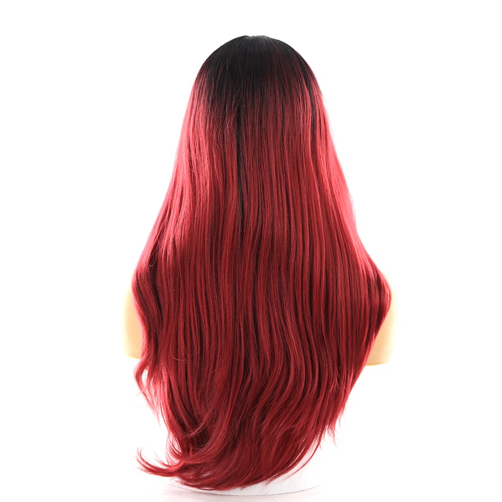 Ombre Red Synthetic Lace Front Wigs SOKU Long Straight Wig Middle Part Glueless Heat Resistant Fiber Wig For Women Cosplay #613
