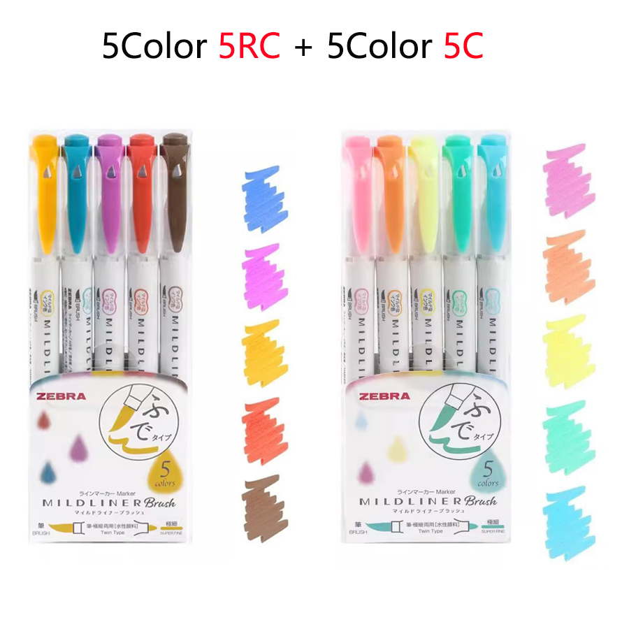 Marker evidențiator cu vârf dublu zebra, manual colorat, marker pentru subliniere, grosime variabilă, vârf moale, wft, set limitat de 8: Clar