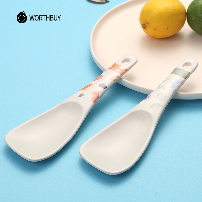 WORTHBUY Japanese Bamboo Rice Scoop Eco-Friendly Long Handle Rice Spoon With Cute Color Pattern Kitchen Meal Spoon Soup Ladle
