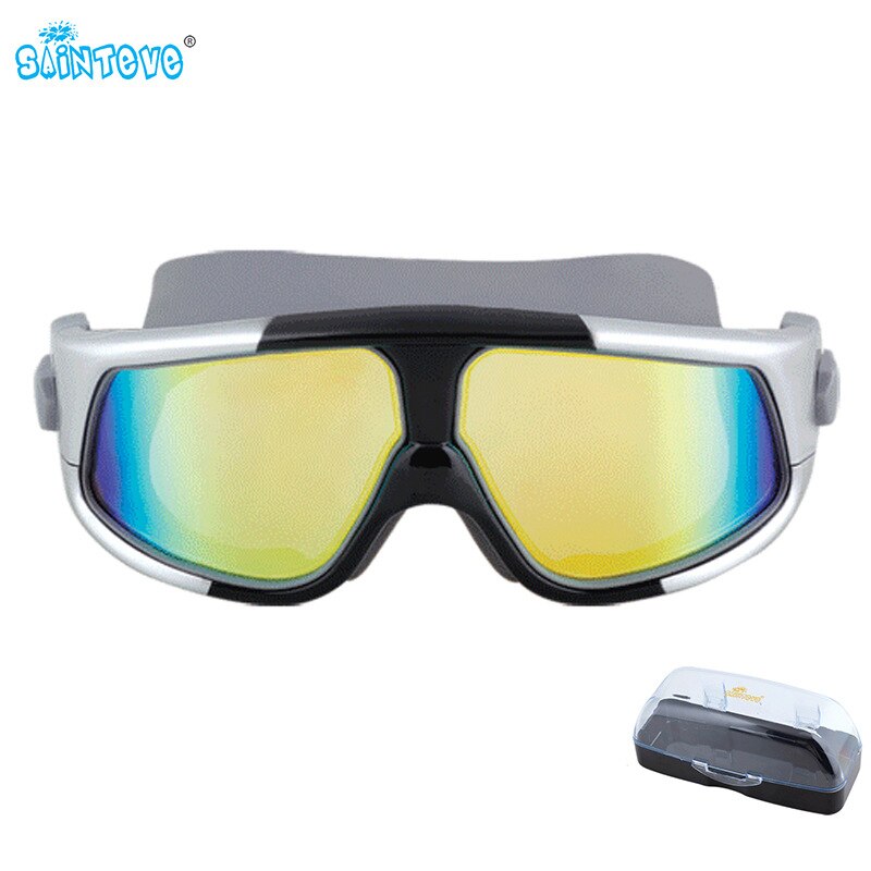 Sainteve 1pc plastic zwembril anti-condens glazen gegalvaniseerd waterdicht zwemuitrusting voor volwassenen accessoires: Zilver / Glazen clip dop set