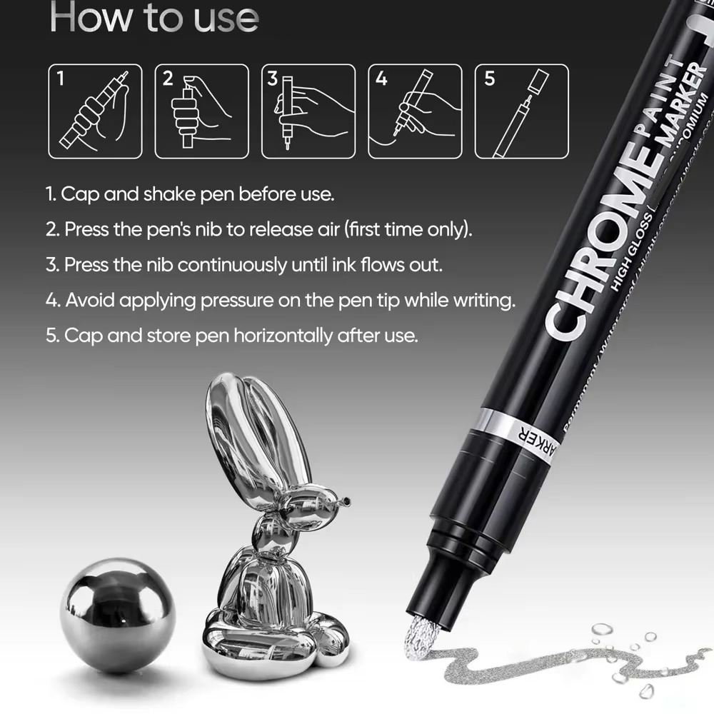5/1 stücke Chrom Stift Marker Spiegel Wasserdichte Farbe Reparatur Für Rock Keramik Glas Metallic Gold/Silber 2mm Spitze
