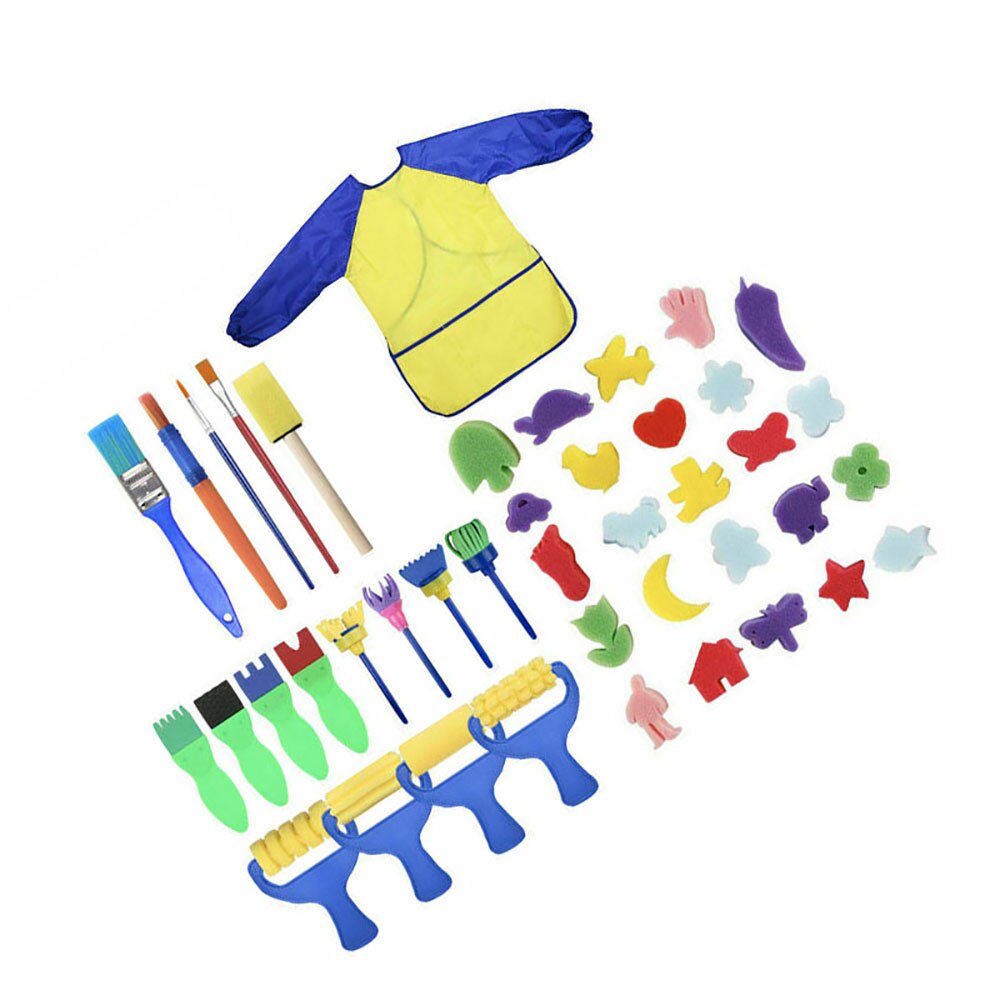 42PCs Children Sponge Paint Brushes Kits Sponge Painting Brush Tool Set for Children Kids Drawing Tools Children Early Painting
