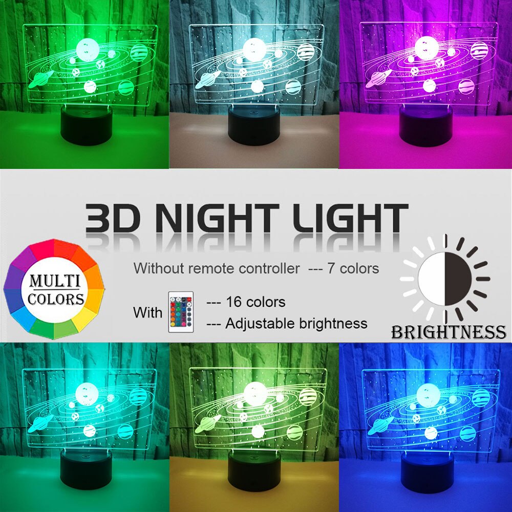 Zonnestelsel 3D Optische Illusie Lamp Universe Space Galaxy Nachtlampje Voor Kinderen Jongen Meisje Slaapkamer Verjaardagen Xmas Feestdagen: Solid Black Base / Touch 7 Color