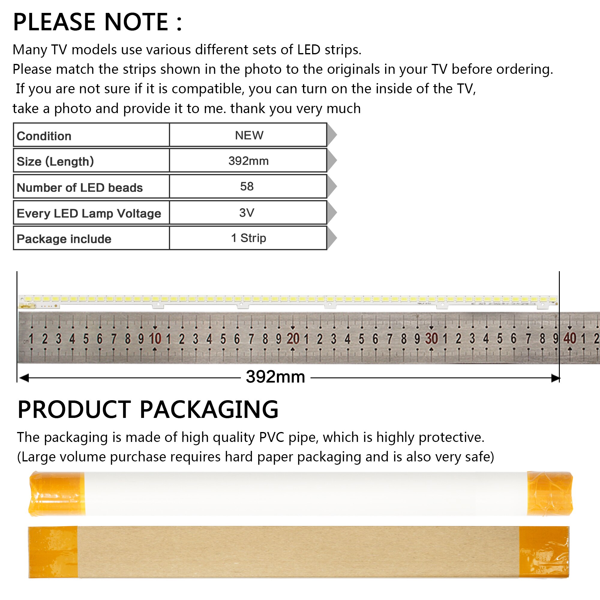 1piece 392mm LED Backlight Lamp strip 58leds For Samsung 32 inch TV UA32D4003B BN64-01635A 2011SVS32 4K-V1-1CH-PV-LEFT58-1116