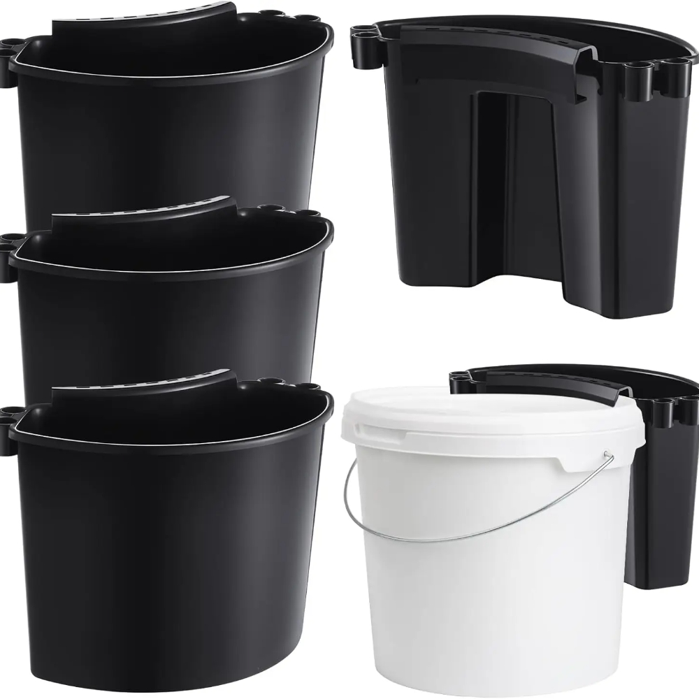 4 stk. bilpleiebøtte, bærbar bilvaskebøtte, multifunksjonell nal, hengende organizer for tilbehør, piknikverktøy, svart