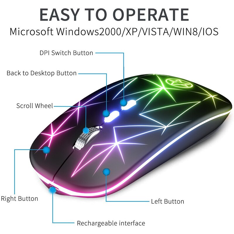 Wireless Mouse RGB Gaming Mouse Wireless Computer Mouse Silent USB Mause Ergonomic Mice Rechargeable For PC Laptop Gamer