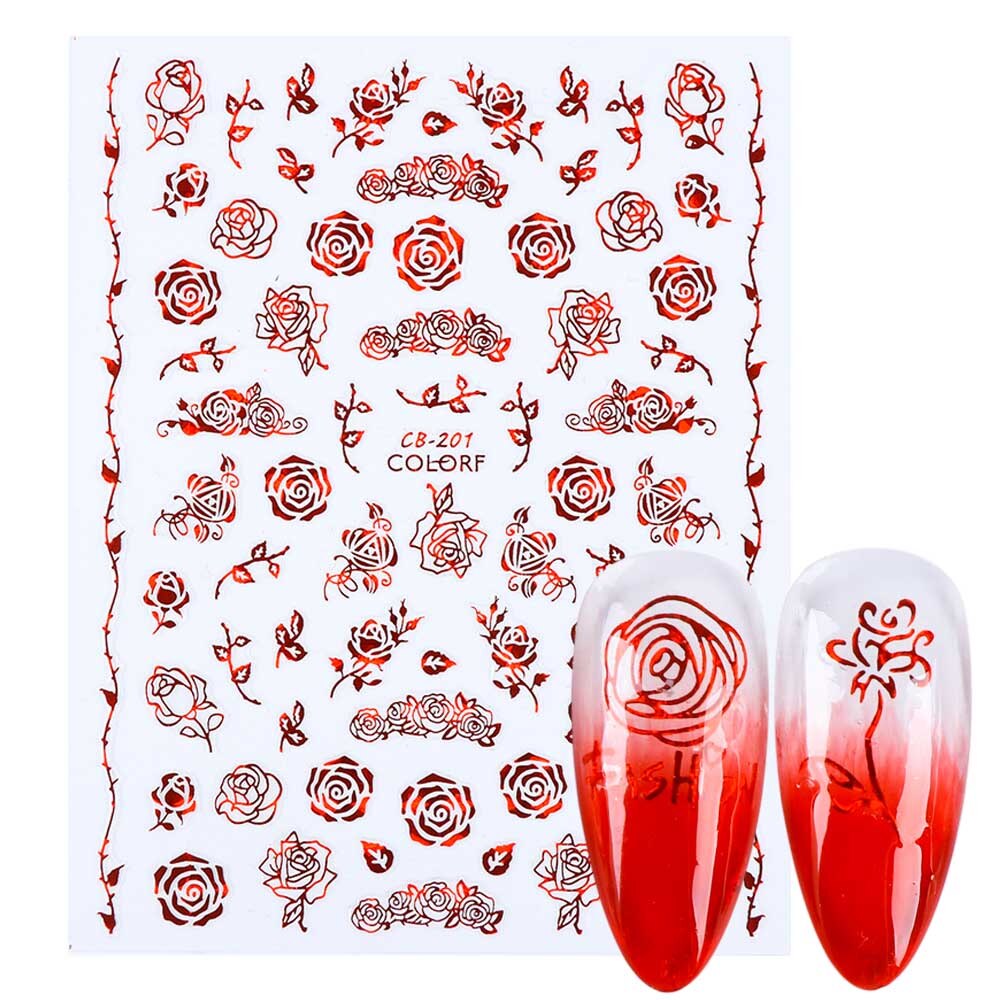 Pegatina romántica 3D en 3D para uñas, calcomanía con imágenes abstractas de rosas y corazones, deslizador de uñas Sexy para chica, decoración artística para uñas, LACB196-203-1, 1 Uds.: CB201 Red