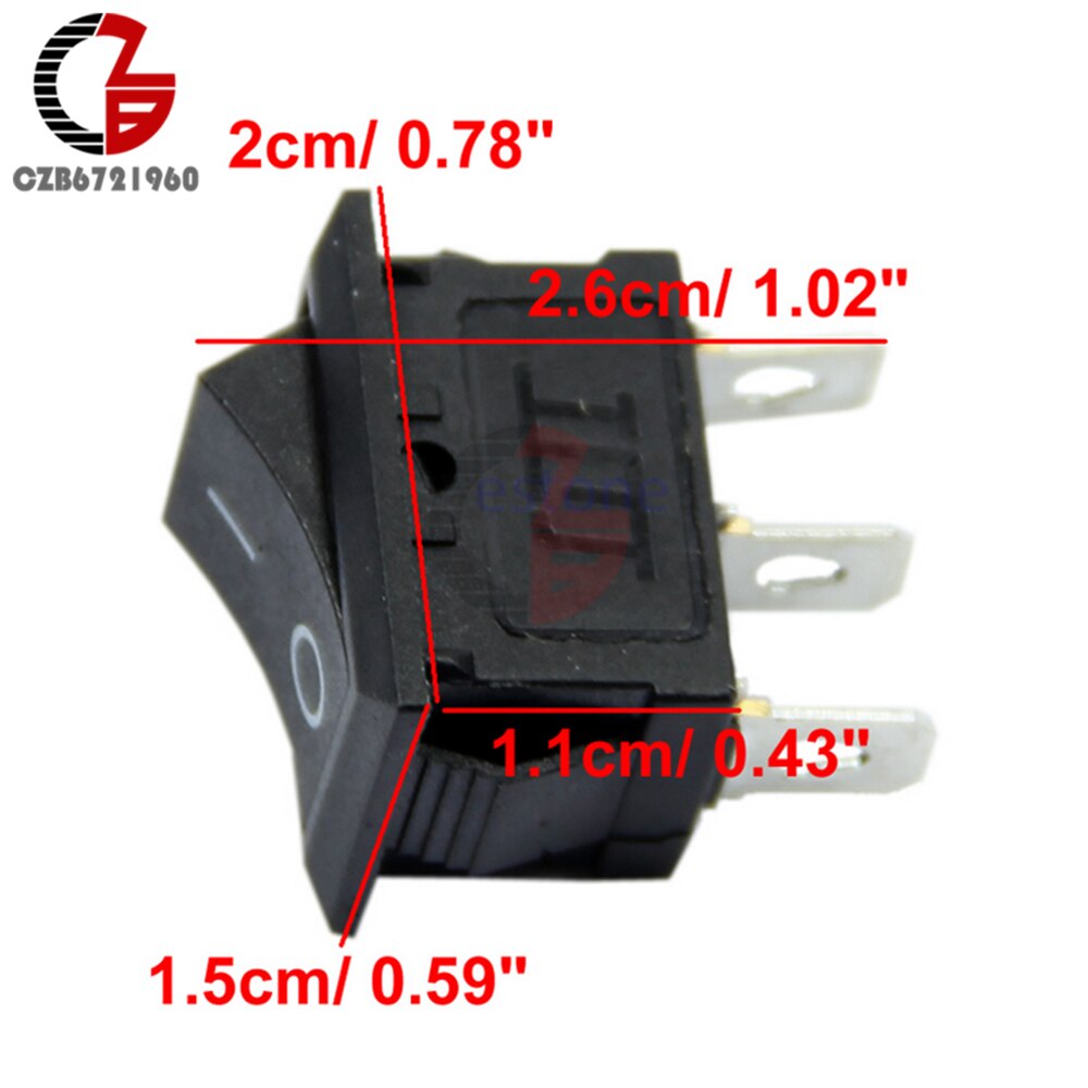5PCS AC 6A/250V 10A/125V 3 Pin Terminal Snap-in On-Off Black Boat Switch Rocker
