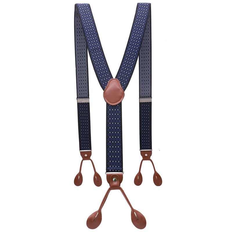 Unisex vintage seler herre seler justerbar 6 -knaps seler elastisk y-form strop bukser brun læder pu: 012