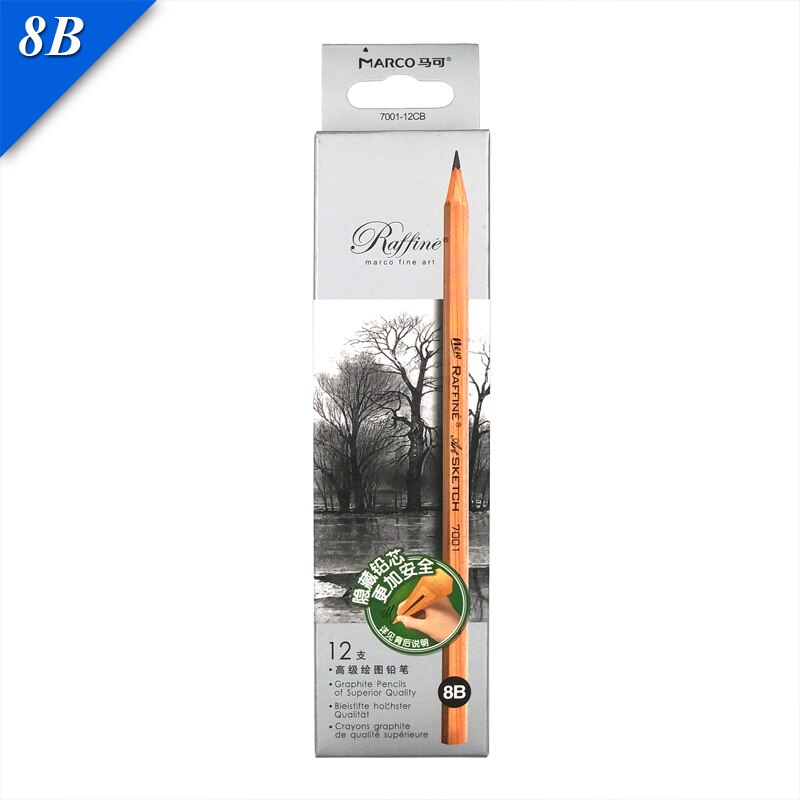 Marco Raffine Sketch Drawing Pencils Set 9B 8B 7B 6B 5B 4B 3B 2B B HB H 2H 3H Standard Pencil for Sketching Office School: 12pcs 8B