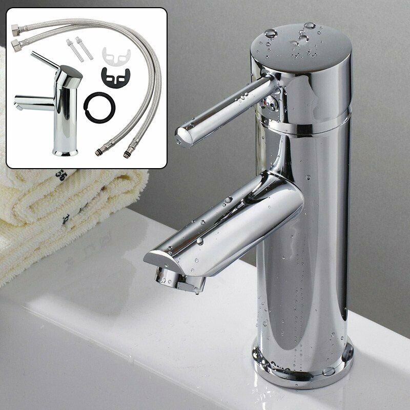 Mono Mixer Brass+Steel Faucet Tap For Bathroom Basin Sink+Inlet Hoses 60cm Installation Instruction