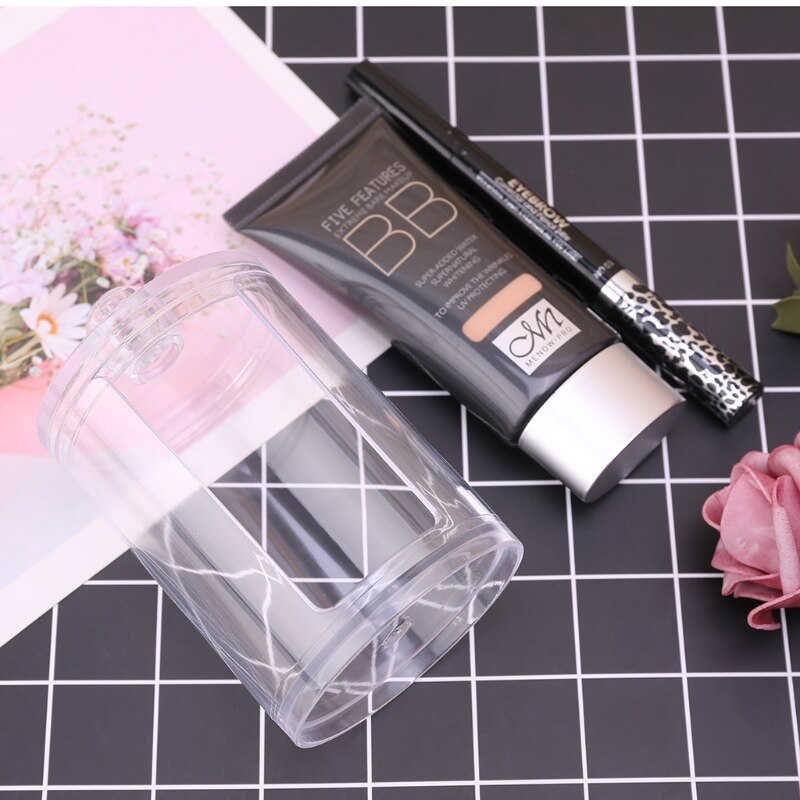 Gennemsigtig plastik organizer box rund beholder opbevaring makeup vatpind