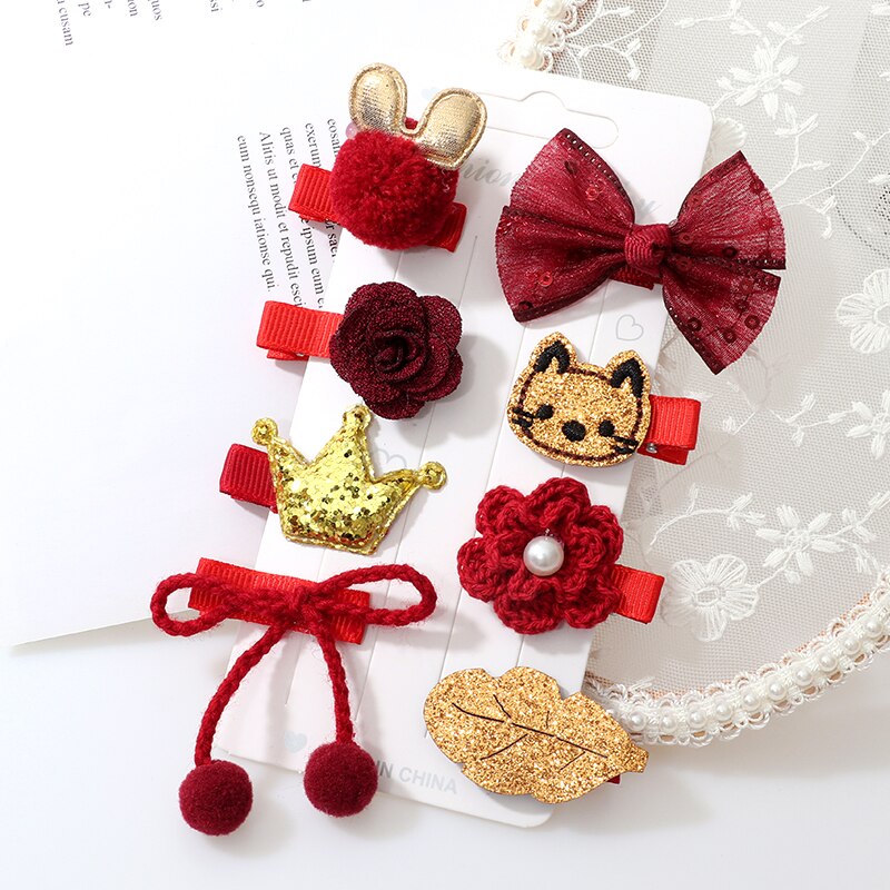 Horquillas bonitas para niña, accesorios para el cabello, lazo de flores, cintas para el pelo de animales, diadema de dibujos animados para niña, tocado de horquilla, 8 unids/set por Set: 8pcs-5