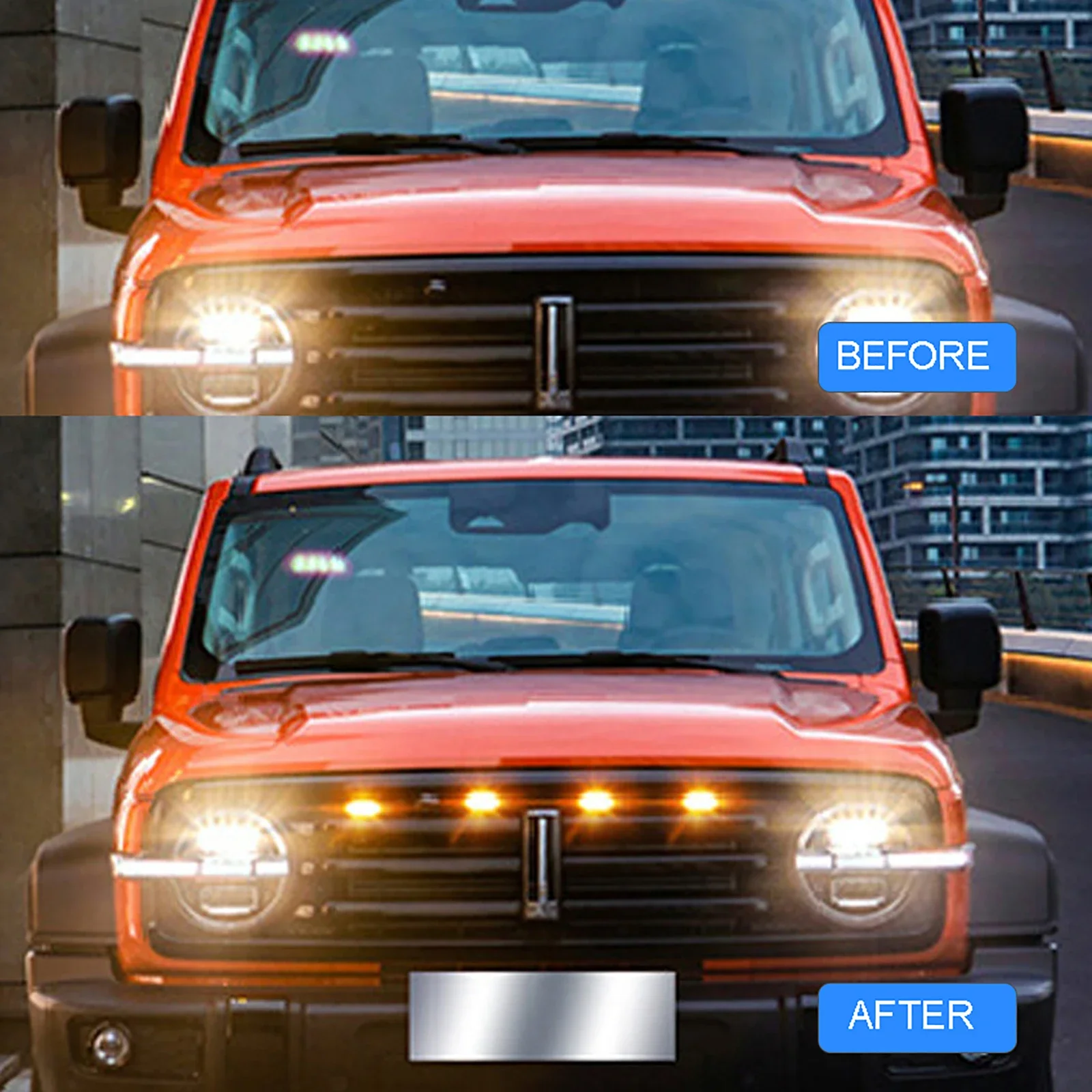 Luz LED frontal para parrilla de coche, lámpara Universal de ojo de águila para maletero, SUV, Ford y Toyota, color blanco ámbar, 4LED