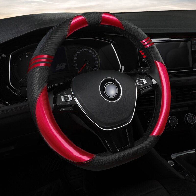 Fundas de volante de coche de cuero ecológico de cobertura completa, Funda de cuero PU para volante de ford ranger s-max smax tourneo connect: Rojo