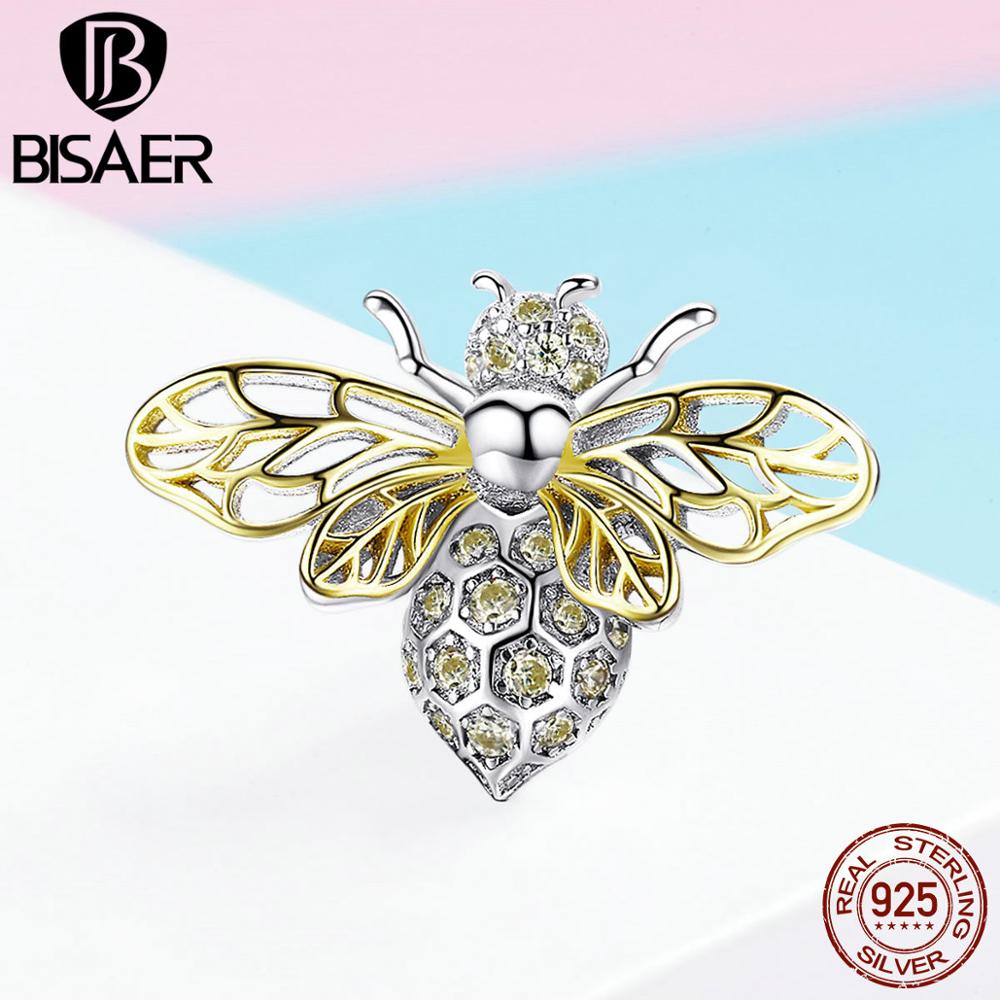 Abalorio de abeja de Plata de Ley 925, cristal de abeja, cuentas de insectos, apto para pulseras, joyería de plata auténtica Original, , ECC821