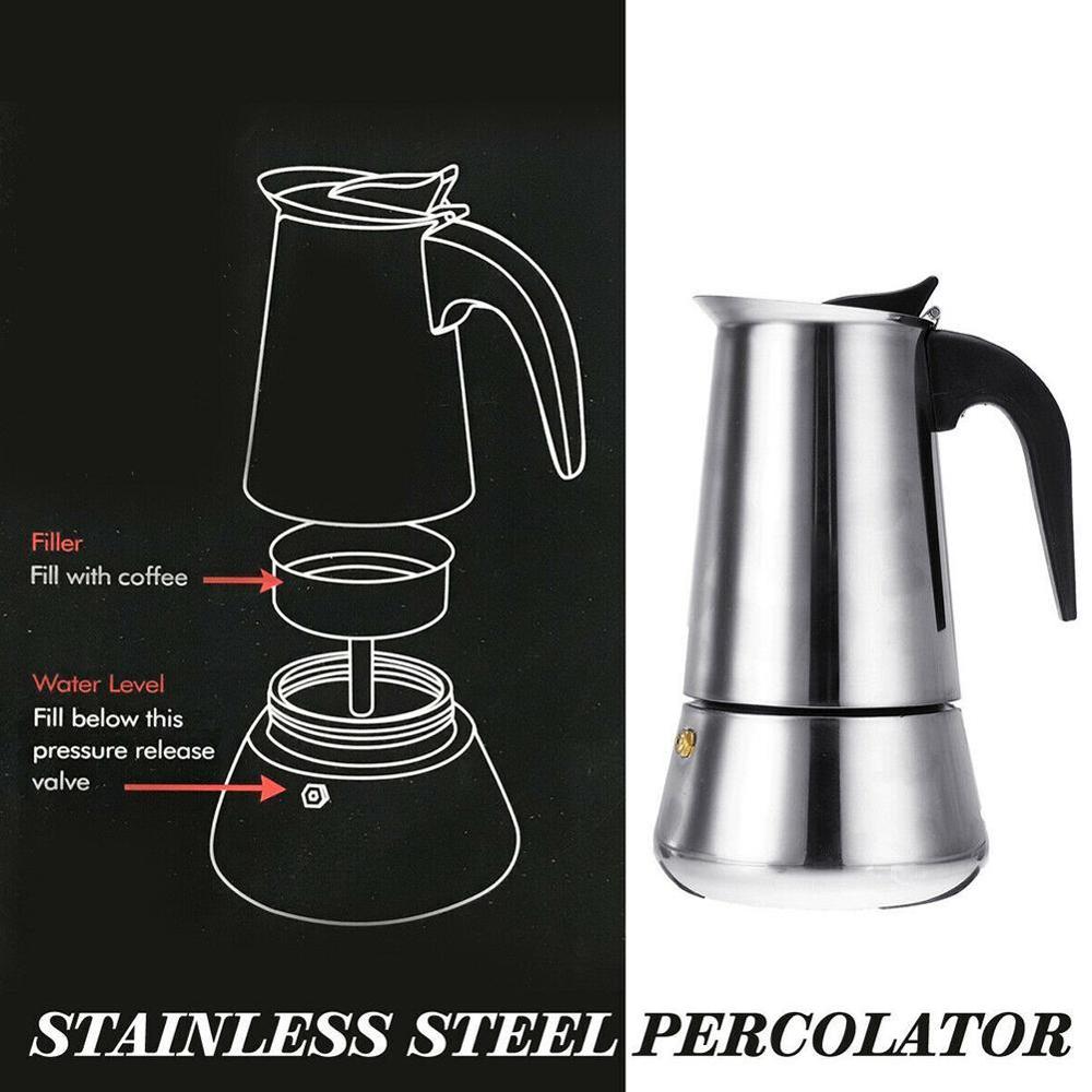 Stainless Steel Coffee Pot Italian Top Moka Pot Espresso Coffee Maker Electric Coffee Pot Induction Cooker Open Flame Universal