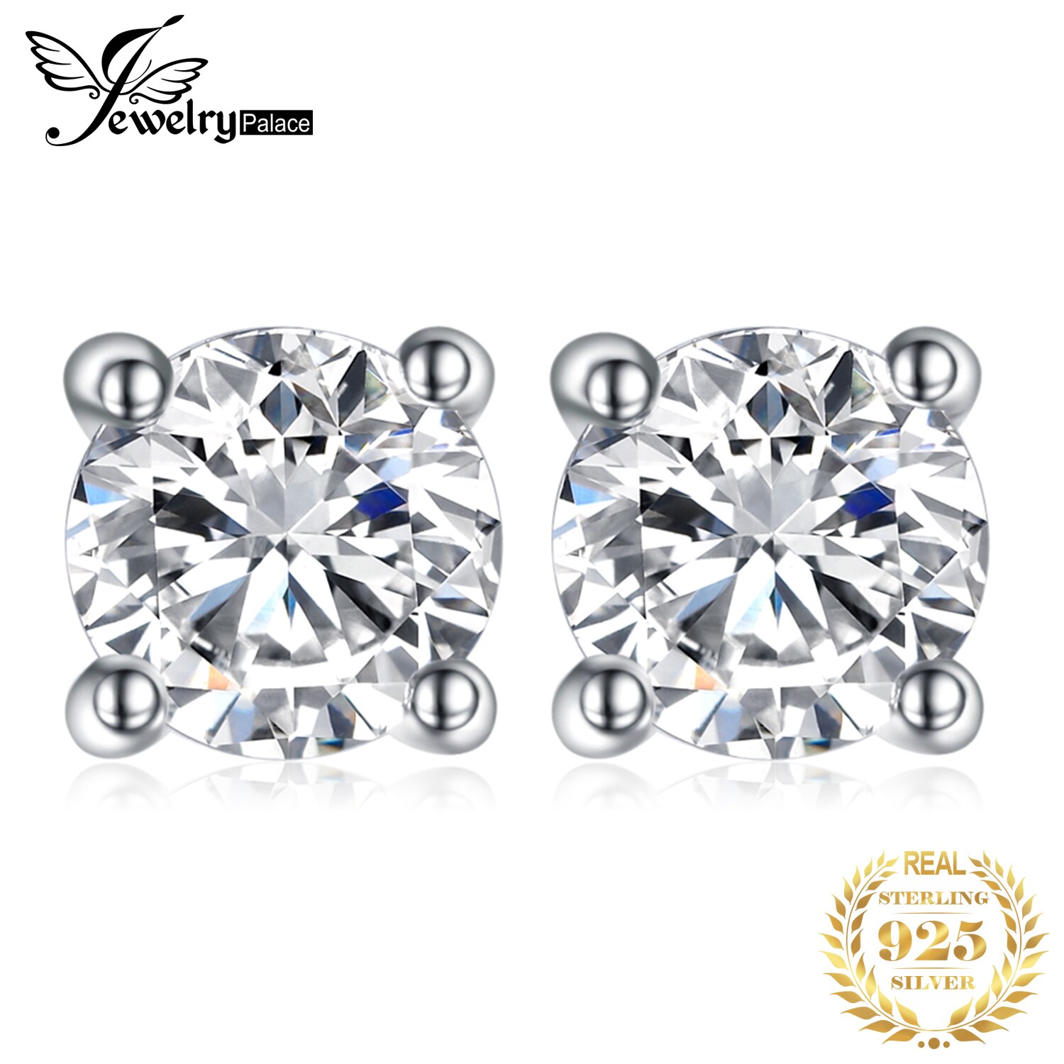 Round 1ct Simulated Diamond CZ Stud Earrings 925 Sterling Silver Earrings for Women Girls Korean Earrings Jewelry