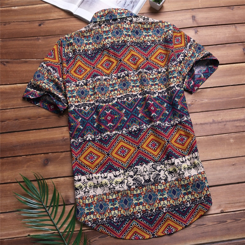 camisas de para hombre, Camisa hawaiana de manga corta de algodón, camisas florales casuales de verano para hombre, Camisa holgada de playa, ropa de Camisa 5XL