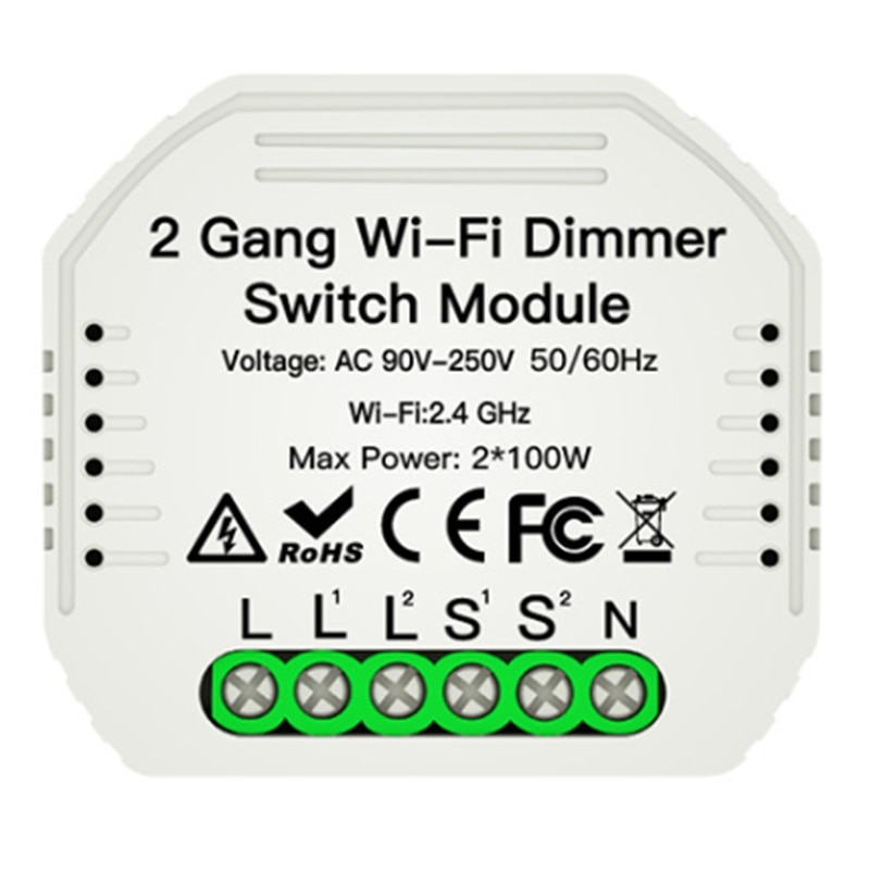 2 Gang DIY WiFi Smart 2 Way Light LED Dimmer Module Switch Smart Life/Tuya APP Remote Control Work with Alexa Google: Default Title