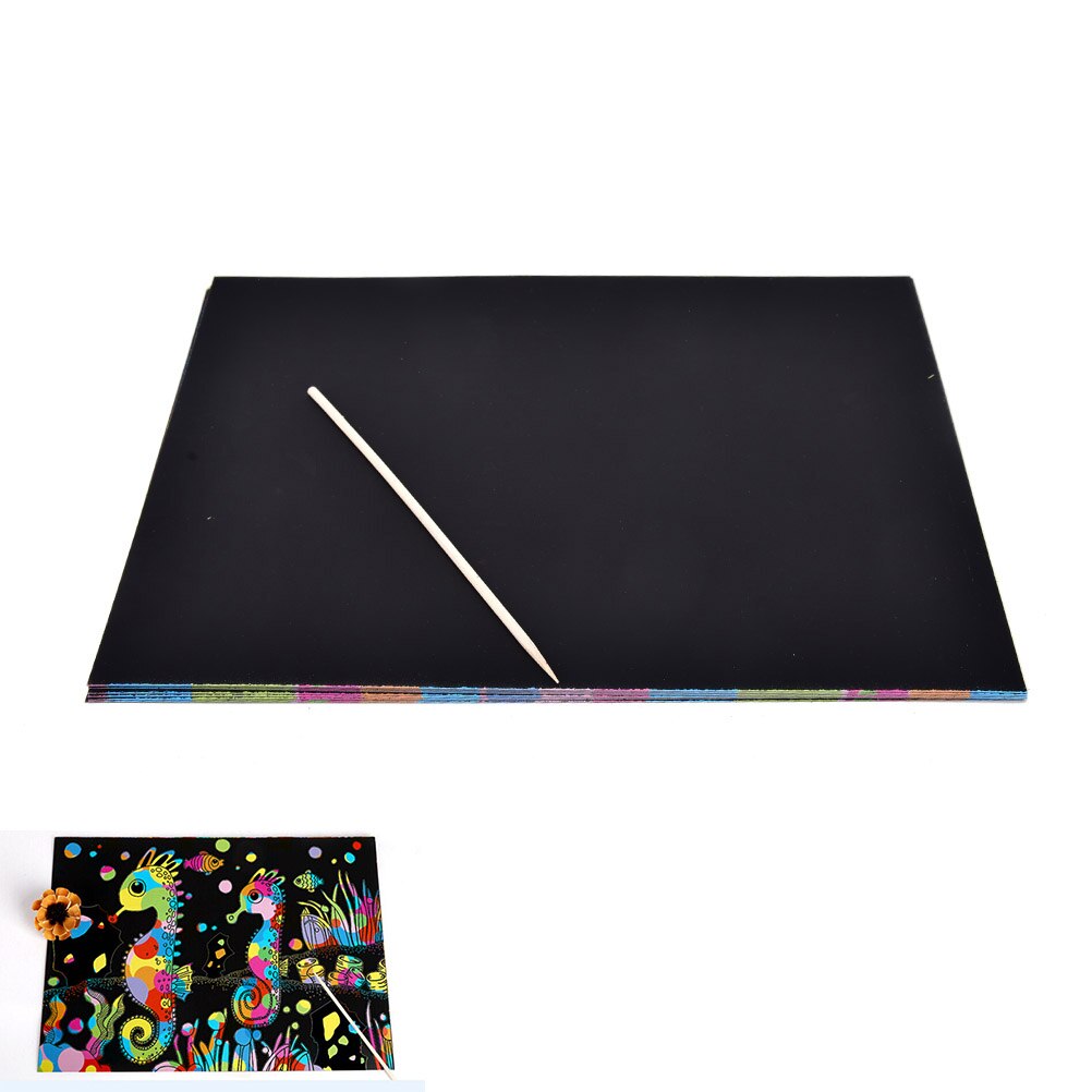 10 Sheets Rainbow Scratch Colourful Stencil Art Craft Engraving Paper With Pen Drawing paper