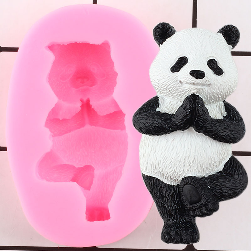 Yoga Panda Silicone Mold Baby Birthday Cupcake Topper Fondant Molds DIY Cake Decorating Tools Clay Cookie Candy Chocolate Mould