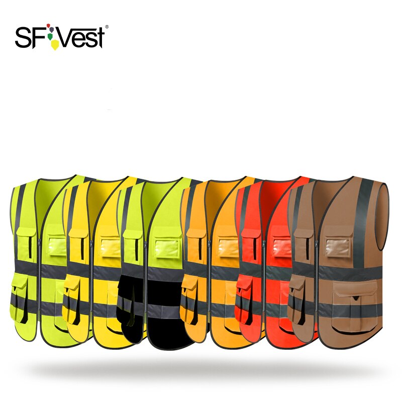 SFVest High visibility reflective safety vest safety Clothing work reflective vest multi pockets workwear safety waistcoat men