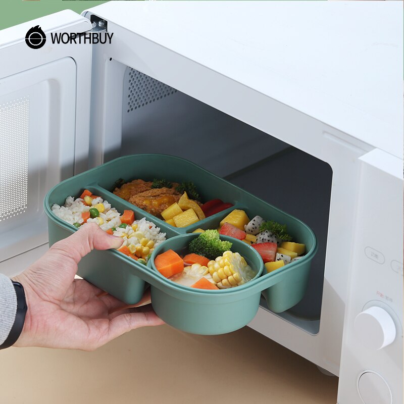 WORTHBUY Microwave Lunch Box For Kids School Plastic Food Container Leak-Proof Bento Lunch Box With Compartment Lunch Container