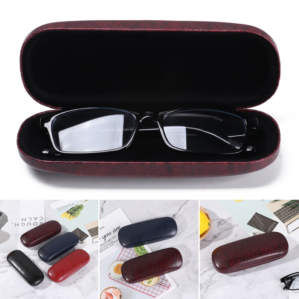 Étui à lunettes en cuir unisexe, à monture rigide, étanche, Portable, boîte à lunettes de lecture, couleur unie, 1 pièce