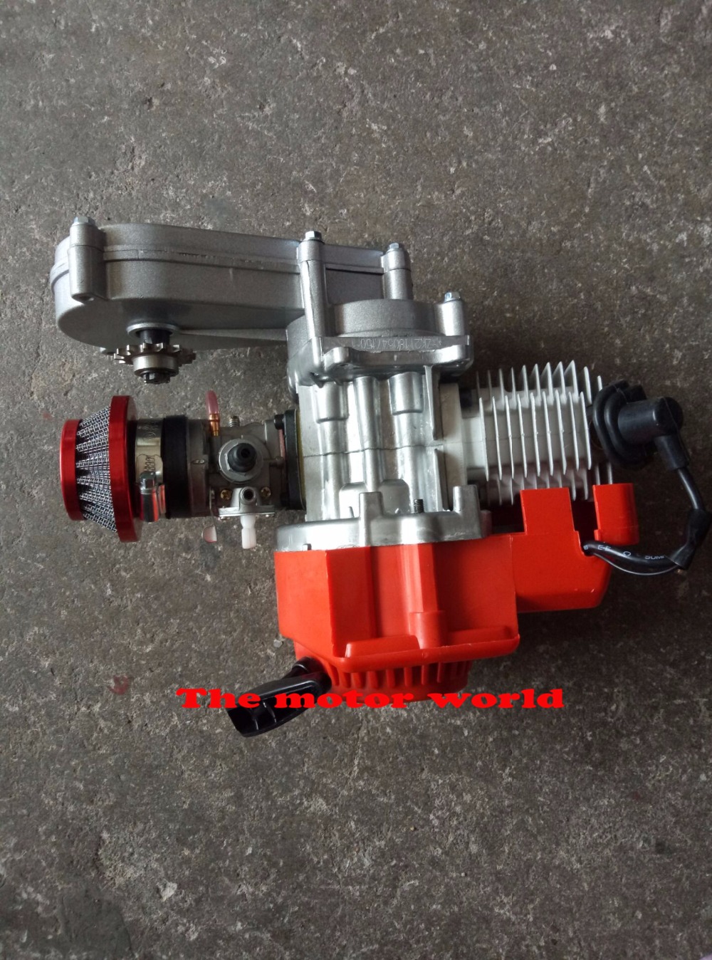 RED 49cc Engine 2-Stroke Pull Start Motor w/ Transfer Box For Mini Dirt Bike