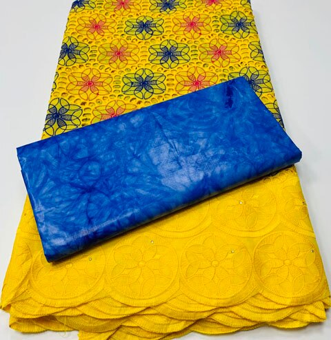 African Guinea Bazin Brocade Damask Fabric for Femme Robe  Bazin Riche Brode with Swiss Cotton Lace 2.5+2.5 yards/set YA377