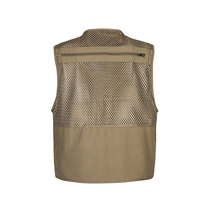 Goed! vistop, sneldrogend, ademend, multi-pocket mesh jack, fotografie wandeltop, legergroen vistop, rn