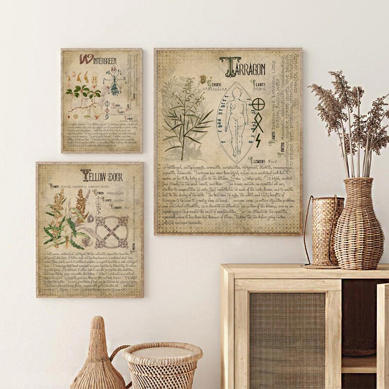 Book of Shadows Poster Pages of Herbs Prints Witchcraft Herbal Grimoire BOS Sheets Magic Painting Herbarium Decoration