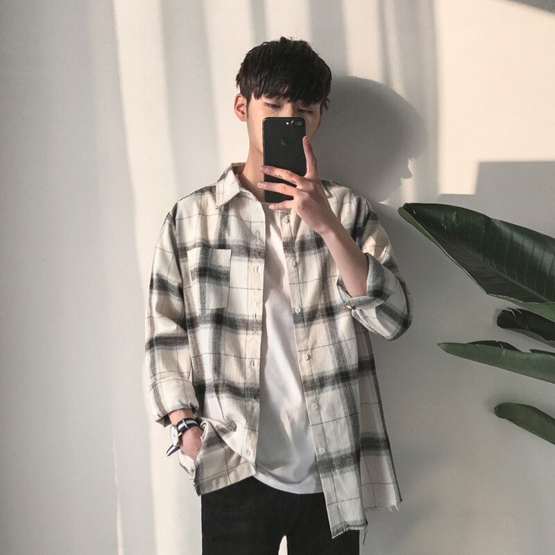 Sales Spring Men's Plaid Shirt Men Casual Long Sleeve Shirt Slim Handsome Couple Youth Shirt For Men's Clothing