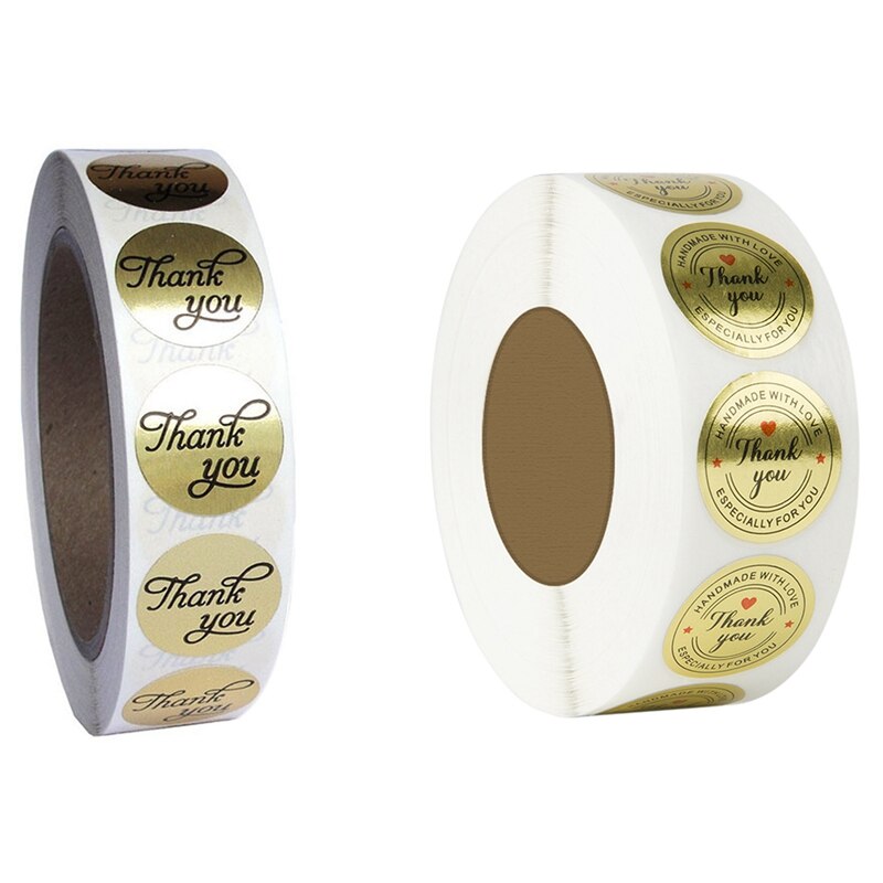 100 Labels,1 Inch Round Gold Foil Thank You Sticker Labels in Script/Calligraphy Print: Default Title